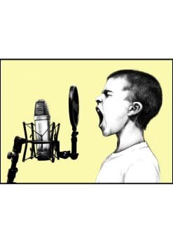 Boy Sings in a Microphone Illustration